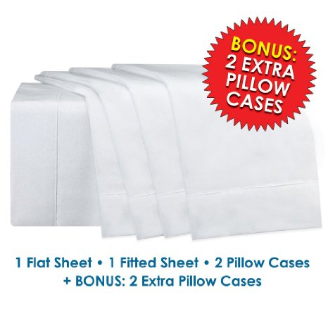 **SIX** Piece Microfiber King Size Bed Sheet Set Ultra Soft Luxury White 15" Deep Pockets on fitted sheets - includes ***FOUR*** Pillow Cases