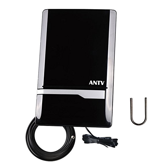 ANTV 50 Mile Radio Antenna, Indoor Amplified FM/AM Antenna for Stereo Radio Audio Signals RF Broadcast Receiver Tuner, 6ft 75ΩFM Coaxial Cable and 6ft AM cable, Piano black, 1pc, Optimized Version