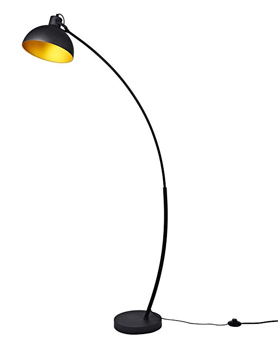 Archiology Wave Floor Lamp, Standing Steel Arc Lamp for Living Rooms Bedrooms, Bright Reading Downlight with Black and Gold Shade