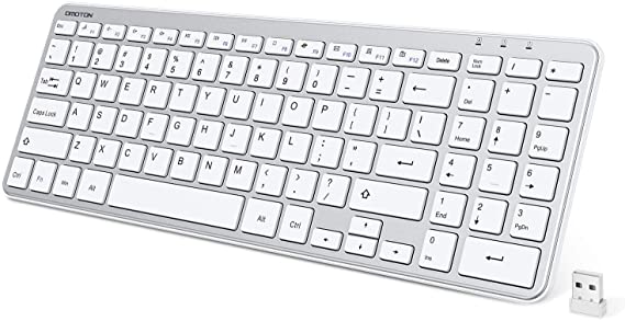 OMOTON Wireless Keyboard, 2.4GHz Ultra-Thin Wireless Keyboard with Numeric Keypad for Computers, Desktops, PCs, Laptops with Windows 7/8/ 10,Silver