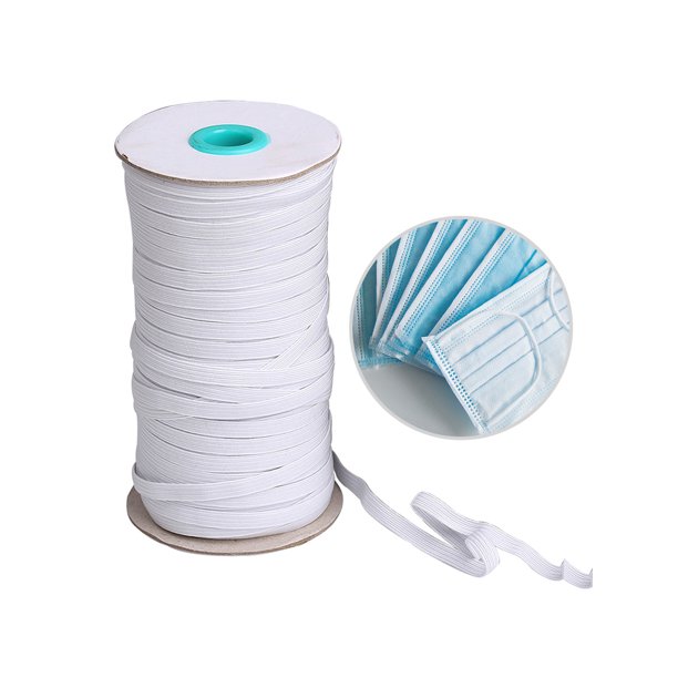 Selfieee 100 Yards 1/4" Wides Elastic Band for Masks Stretch Strap Cord Roll for DIY Mask Making 00175 White