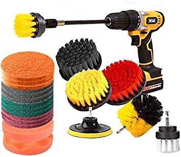 M-Aimee 22Piece Drill Brush Attachments Set, Green Scrub Pads & Sponge, Power Scrubber Brush with Extend Long Attachment All Purpose Clean for Grout, Tiles, Sinks, Bathtub, Bathroom, Kitchen & Auto