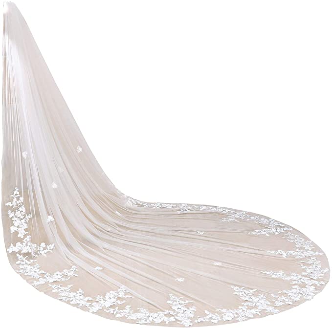 EllieHouse Women's 1 Tier Cathedral Flower Lace Wedding Bridal Veil With Metal Comb L95