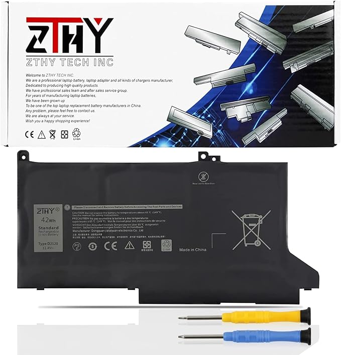 ZTHY DJ1J0 42Wh 3-Cell Laptop Battery for Dell Latitude 12 7280 7290 E7280 E7290 13 7380 7390 E7380 E7390 14 7480 7490 E7480 E7490 Series Notebook 451-BBZL PGFX4 ONFOH DJ1JO 11.4V 3680mAh