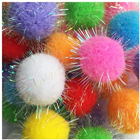 Rimobul 40PCS 1.5INCH New Generation Extra Large Cat's Favorite Chase Glitter Ball Toy Sparkle Pom Pom Balls