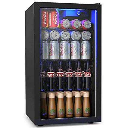 COSTWAY Beverage Refrigerator and Cooler, 120 Can Mini Fridge, Adjustable Removable Shelves, Perfect for Soda Beer or Wine Small Drink Dispenser Machine for Office or Bar (17.5" x 19" x 31")