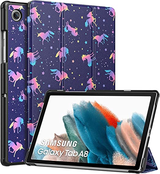 MoKo Case Fits Samsung Galaxy Tab A8 10.5 Inch 2022 (SM-X200/SM-X205/SM-X207), Lightweight Slim Shell Shockproof Back Stand Cover with Auto Wake/Sleep, Iridescent Unicorn