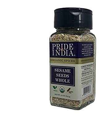 Pride Of India - Organic Sesame Seed Whole Unhulled - 2.5oz (70.9gm) Dual Sifter Jar - Best Used in Chicken Salads, Vegetables, Sweets etc - BUY 1 GET 1 FREE (MIX & MATCH - PROMO APPLIES AT CHECKOUT)
