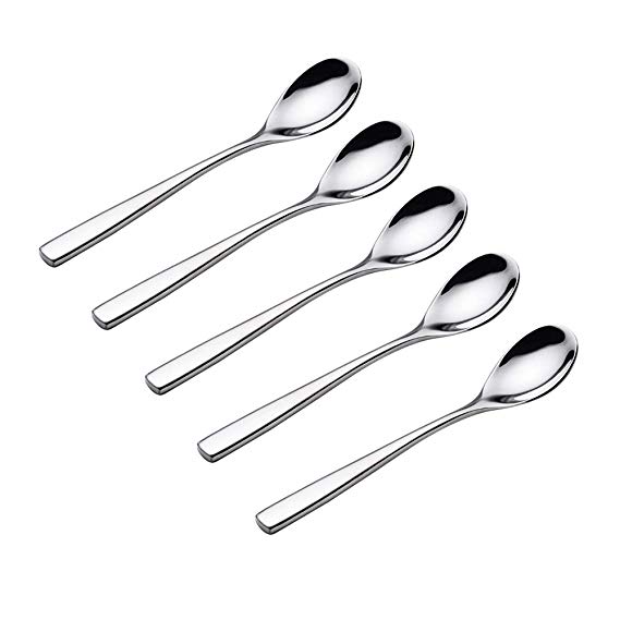 Wenkoni Dessert Spoons, Coffee Spoons, Sugar Spoons,Ice Cream Spoons,SUS 304 Stainless Steel spoons,5 pcs Set (Color:Silver).