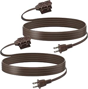 BN-LINK 6ft Indoor Extension Cord, 2 Pack, 3-Outlet Polarized Flat Cable, Household Power Cord for Home, Office, and Holiday Decorations, Brown