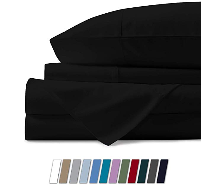 500 Thread Count 100% Cotton Sheet Black Twin XL Sheet Set,3-Piece Long-staple Combed Sheets,Breathable,Soft & Silky Sateen Weave Fits Mattress Upto 18'' Deep Pocket – 1 BONUS PILLOWCASE