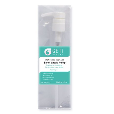 Geti Beauty Professional Premium Quality Universal Shampoo and Conditioner Pump Durable for Home or Salon use. No-slip groove at top for ease of use. 1 Liter or 33oz Bottles. Approximately 10.2 inches long. Pump Tube can be cut to size (1) Quantity