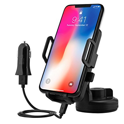 Wireless Car Charger, Ptuna UPDATED Air Vent Car Mount and Qi Wireless Charging 2-in-1 Car Mount Charger for iPhone X 8 8 plus Samsung Galaxy S8 S8Plus Note 8 S6 S7Edge LG G2 & Qi Enabled Devices