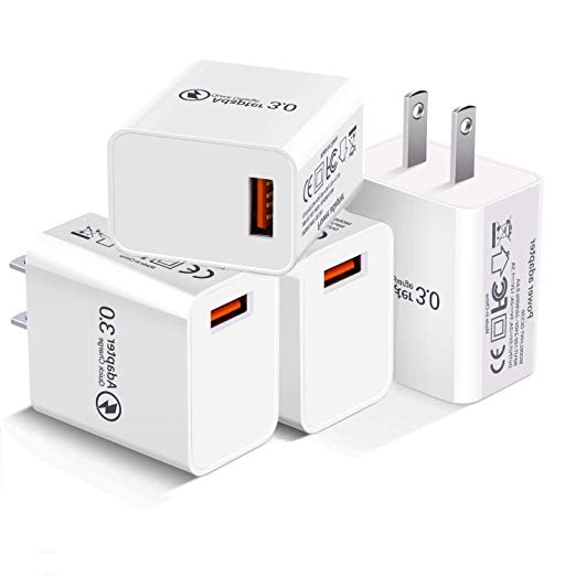Quick Charge 3.0 Wall Charger, 4-Pack 18W QC 3.0 USB Charger Adapter Fast Charging Block Compatible Wireless Charger Compatible with Samsung Galaxy S10 S9 S8 Plus S7 S6 Edge Note 9, LG, Kindle, Tablet