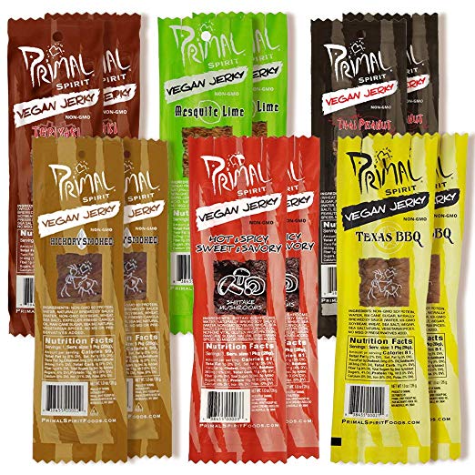 Primal Spirit Vegan Jerky - Our Sampler Pack, 10g. Plant Based Protein, Certified Non-GMO