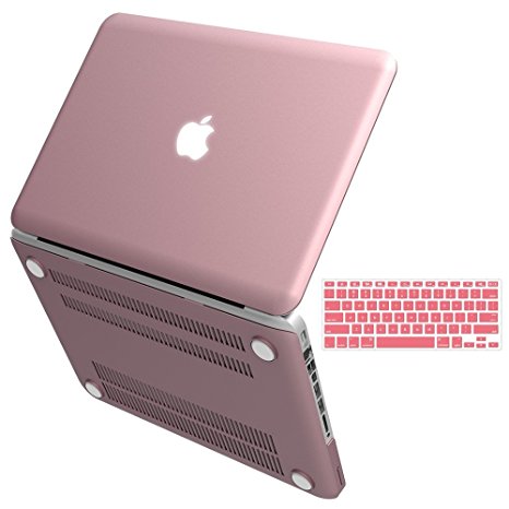 iBenzer Basic Soft-Touch Series Plastic Hard Case & Keyboard Cover for Apple Old Macbook Pro 13-inch 13" with CD-ROM A1278 (Rose Gold)