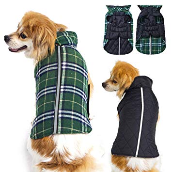 Dog Jacket Dog Coats Waterproof Windproof Warm Reversible British Style Plaid Dog Vest Jacket for Winter Outdoor Small Medium Large Dogs