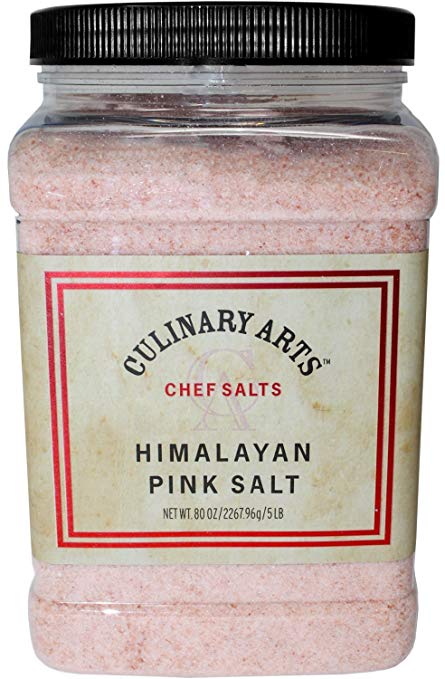 Culinary Arts 5 Lb Pink Himalayan Medium Fine Salt Pure Gourmet Crystals Nutrient and Mineral Fortified for Health Natural Certified 80 Ounce Bulk Jar