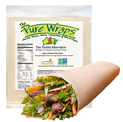 Paleo Coconut Wraps, (8 Count), Gluten Free, Vegan, Original Flavor -- The Pure Wraps
