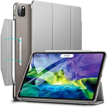 ESR Yippee Trifold Smart Case for iPad Pro 11 2020 & 2018, Lightweight Stand Case with Clasp, Auto Sleep/Wake [Supports Apple Pencil 2 Wireless Charging], Hard Back Cover for 11‑inch iPad Pro, Silver Gray