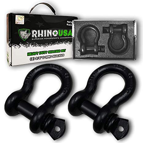 Rhino USA D Ring Shackle (2 Pack) 41,850lb Break Strength – 3/4” Shackle with 7/8 Pin for use with Tow Strap, Winch, Off-Road Jeep Truck Vehicle Recovery, Best Offroad Towing Accessories (Matte)