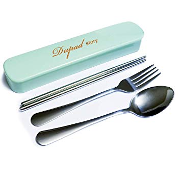 Flatware Set,Dupadstory Portable Reusable Travel Stainless Steel Fork Spoon Chopstick Set,Travel and Camping Cutlery Set with Travel Box 3 Piece Lunch Box Utensils