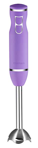 Chefman Immersion Blender Stainless Steel Shaft 300 Watt Ice Crushing Soft-Touch Rubberized Hand Blender RJ19-RBR-Lavender