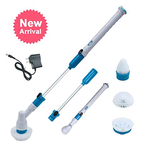 FRUITEAM Electric Spin Scrubber, Cordless Bathroom Cleaner with 3 Replaceable Brush Heads for Bathtub, Tile, Floor, Corner, Kitchen, 1 Extension Arm and Adapter