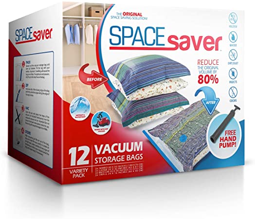 Spacesaver Premium Vacuum Storage Bags (3 x Small, 3 x Medium, 3 x Large, 3 x Jumbo) (80% More Storage Than Leading Brands) Free Hand Pump for Travel! (Variety 12 Pack)