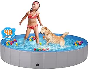 Dog Pool for Large Dogs Kiddie Pool Hard Plastic Foldable Dog Bathing Tub Portable Outside Kids Swimming Pool for Pets and Dogs