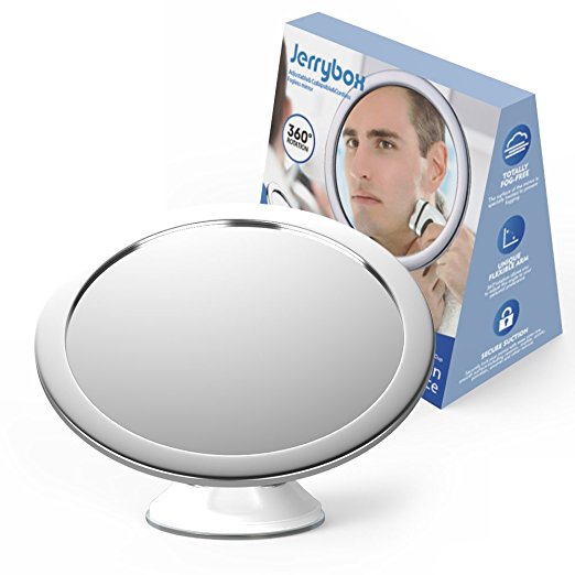 Jerrybox Fogless Shower Mirror for Shaving and Makeup, AdjustableCollapsible Bathroom Mirror with Powerful Locking Suction Cup, 360 Degree Rotation, White,Makes a Great Gift