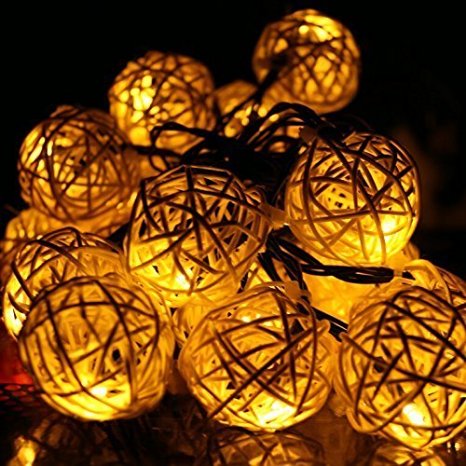 Velice 20 LED Rattan Ball String Light Solar Powered Warm White Outdoor Lights for Christmas, Wedding, Party