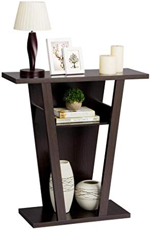 Yaheetech 3 Tiers Parlor Wood Shelf V-Shape Console Table Hallway Display Rack Espresso