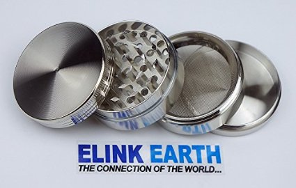Elink EarthTM Herb Grinder Silver with Mill Handle of Four Piece NEW Style 2"