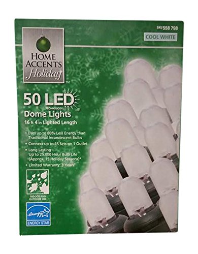 Home Accents Holiday 50-Count LED Cool White Dome Indoor/Outdoor Christmas Lights with 16.33 ft. of lighted length (2 x 50) 100 Total (white)