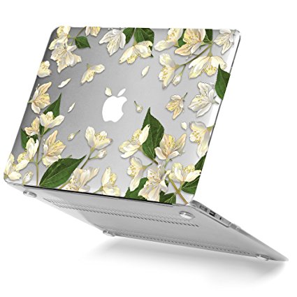 GMYLE White Floral Bloom Macbook Air 13 inch case Soft-Touch Plastic Scratch Guard Cover for Macbook Air 13 (Model: A1369 & A1466)