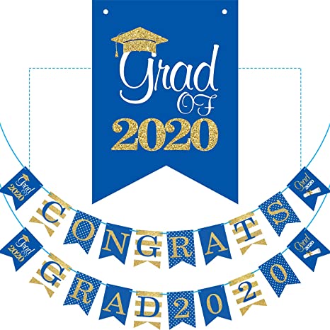 2020 Blue Graduation Banner - No DIY Required Graduation Decorations Party Supplies, Grad Banner for College, High School Party