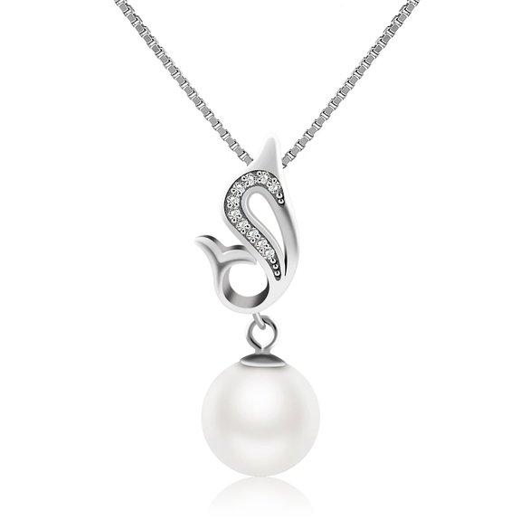 J.Rosée 925 Sterling Silver Shell Pearl Pendant Necklace with Box Chain, 18inch