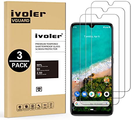 VGUARD [3 Pack] Compatible with Xiaomi Mi A3 Screen Protector, Tempered Glass Film [9H Hardness] [Anti-Scratch] [Crystal Clear]