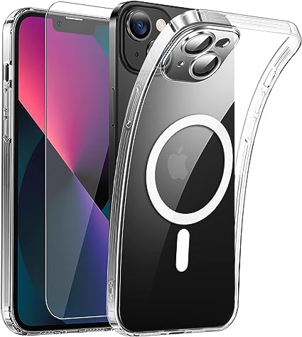 Magnetic Clear for iPhone 13 Mini Case with MagSafe [Integrated Camera Cover Glass] [Original iPhone Exterior] Silicone Cover Slim Thin [Non-Yellowing] Anti-Fingerprint Scratch Wireless Charging