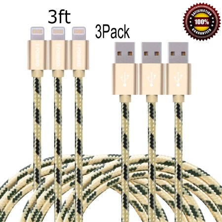 E-POWIND 3PCS 3FT 8Pin Lightning Cable Nylon Braided Extremely Extra Long Charging Cable USB Cord for iphone 6s, 6s plus, 6plus, 6,SE,5s 5c 5,iPad Mini, Air,iPad5,iPod on iOS9.(gold black).