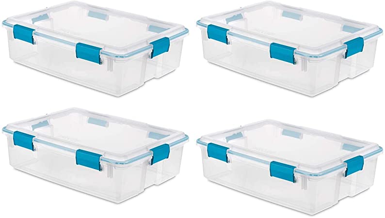 Sterilite 37 Qt Thin Gasket Box Clear Storage Bin Containers, 4-Pack | 19314304
