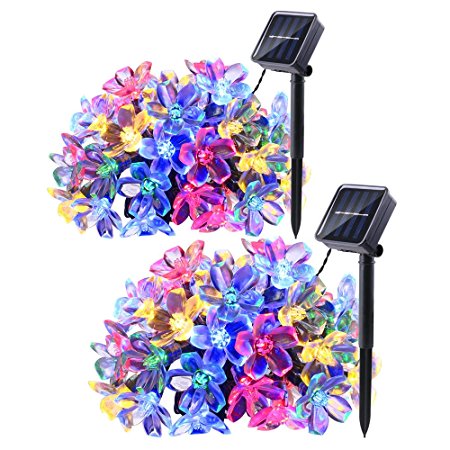 Qedertek 2 Pack Solar String Lights, 21ft 50 LED Blossom Flower Fairy Garden String Lights for Outdoor, Home, Lawn, Wedding, Patio, Party and Holiday Decorations (Multi-Color)