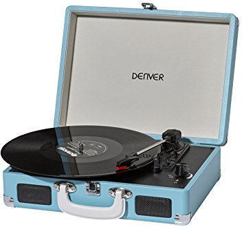 Denver VPL-120 Turquoise / Light Blue 3 Speed Vinyl Record Player with Stereo Speakers, Suitcase / Briefcase Style