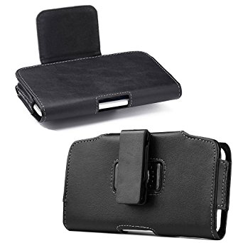Motorola Moto Z Force Droid/Play Droid~Side Load Leather Case Pouch Holster With Magnetic Flap / Swivel Spring Clip(Fits Phone With Otterbox Commuter/Defender Hybrid Dual Layer Kickstand Cover) (Clip)