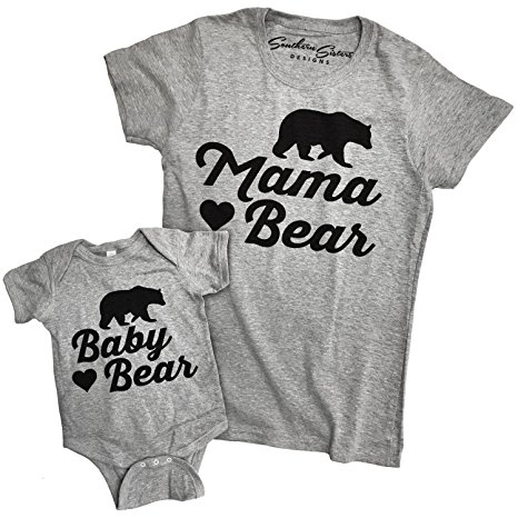 Matching Mama Bear and Baby Bear Tee Shirt and Baby Romper By Southern Designs