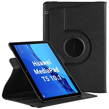 EasyAcc Case For Huawei Mediapad T5 10 Case, 360 Degree Rotating Standfunction Flip Case Premium PU Leather Cover Fit For Huawei Mediapad T5 10 inch Tablet - Black