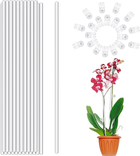 Plant Stakes,Plant Sticks 20PCS Acrylic Clear Plant Support Stakes,18 Inches Garden Single Stem Orchid Stakes for Indoor and Outdoor Plants,Orchid,Potted Plants,Tomatoes,Flowers（with 20PCS Clips）