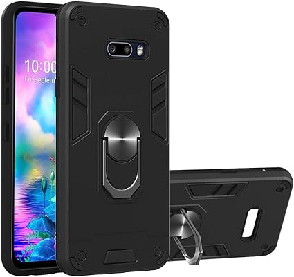 Ranyi for LG G8X Thinq Case, LG V50S Thinq Case, Hard Armor Case with Ring Holder Kickstand [Fits Magnetic Car Mount] Shock Absorbing Protective Defender Case for LG G8X Thinq/LG V50S Thinq -Black