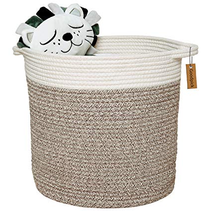Goodpick Large Cotton Rope Basket - Woven Basket - Baby Laundry Basket - Blanket Basket - Toy Storage Magzines Containers Bin for Living Room Floor Nursery 15"x13"